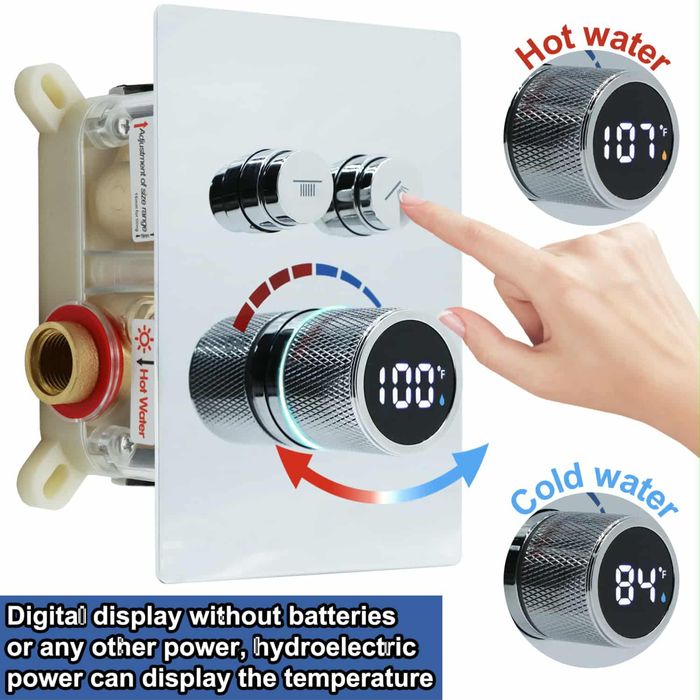 Podtynkowa bateria prysznicowa z termostatem i cyfrowym wyswietlaczem
