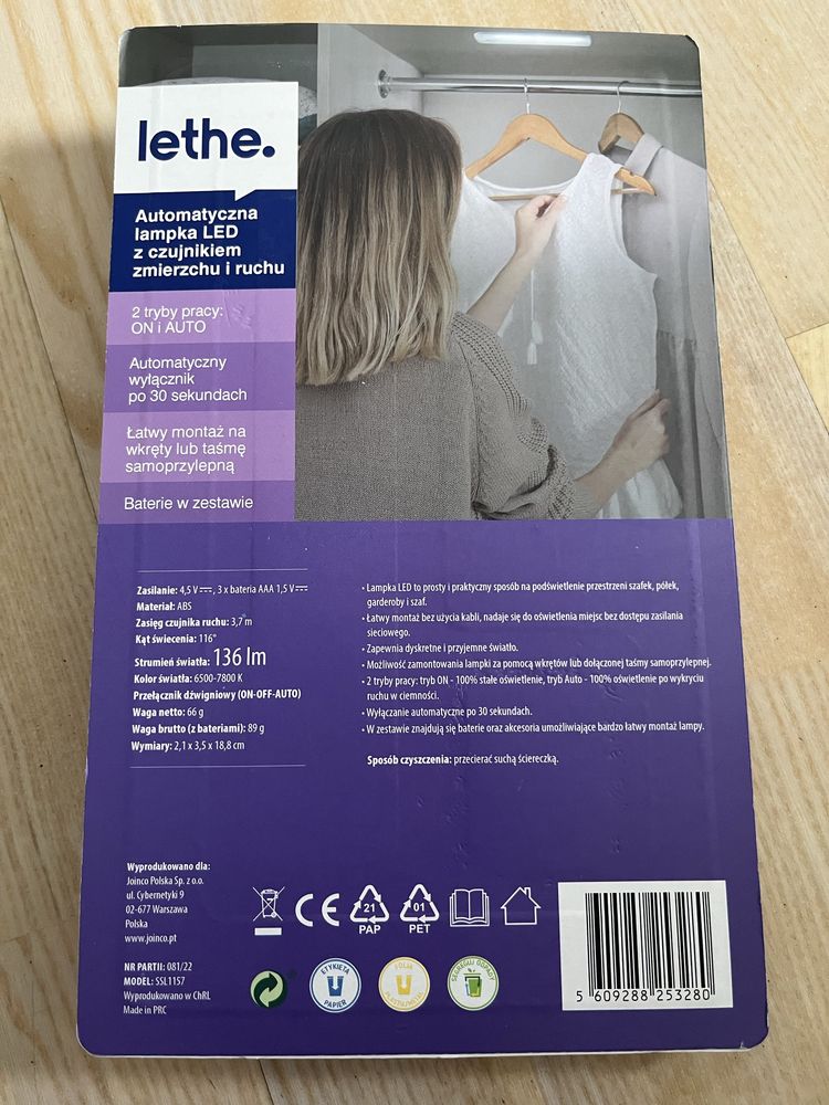 NOWA Lethe Lampka Led Oświetlenie Szafy Czujnik Ruchu Zmierzchu