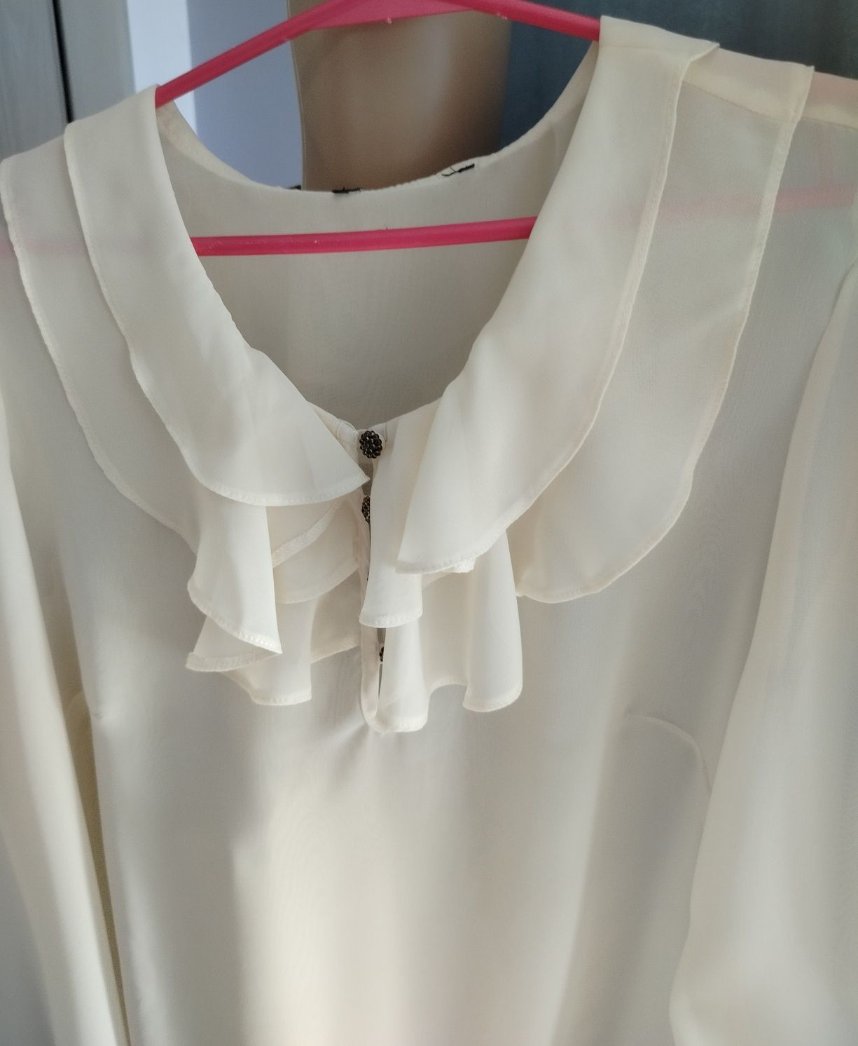 XS S M kremowa koszula vintage retro babydoll falbany żabot cudna