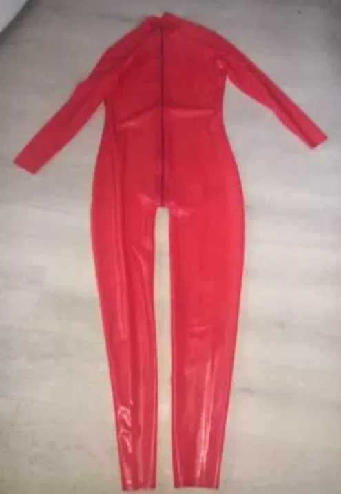 989/  OD RĘKI M Czerwony klasyczny kombinezon catsuit latex lateks
