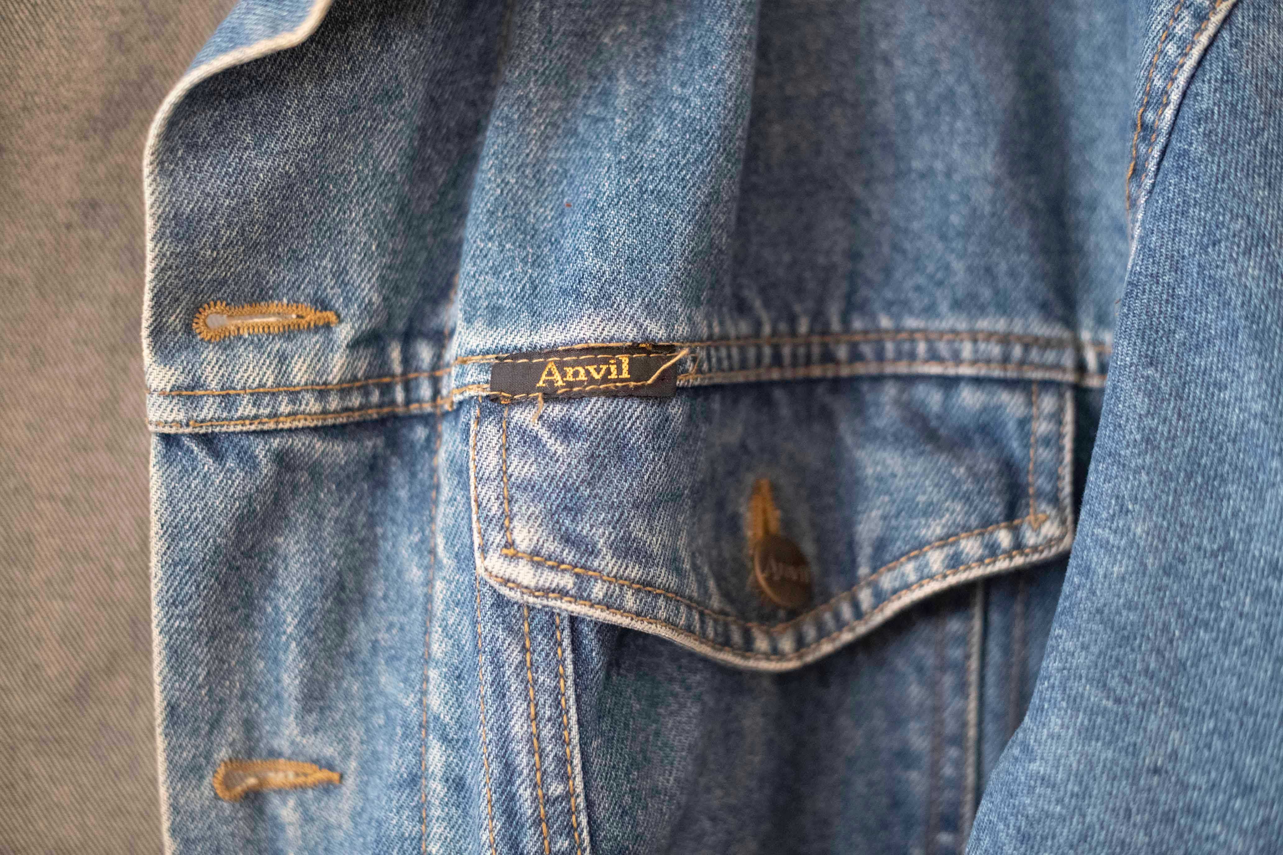 Vintage kurtka jeansowa Anvil klasyczny denim, męska, styl retro