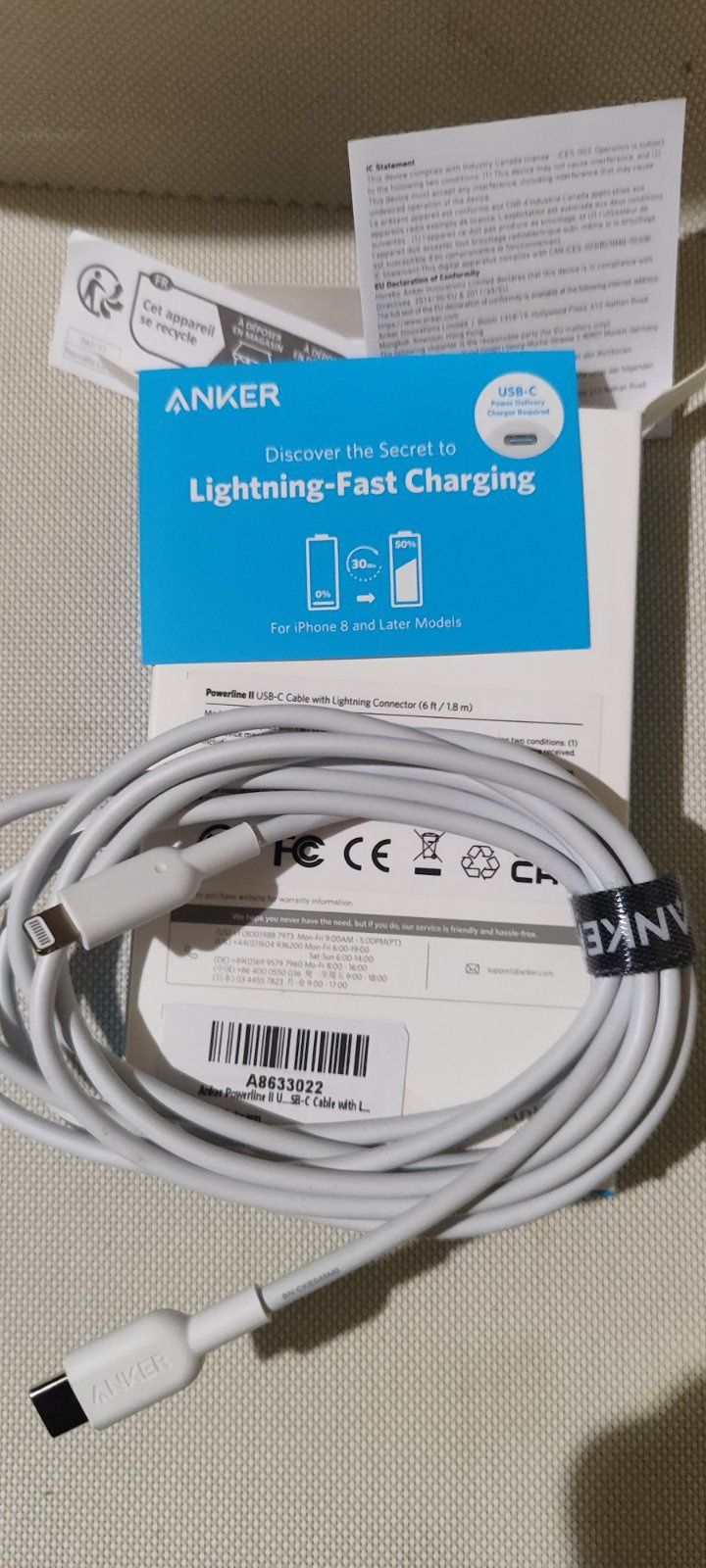 Anker USB кабель Type C - Lightning 1,8м (А8633022)