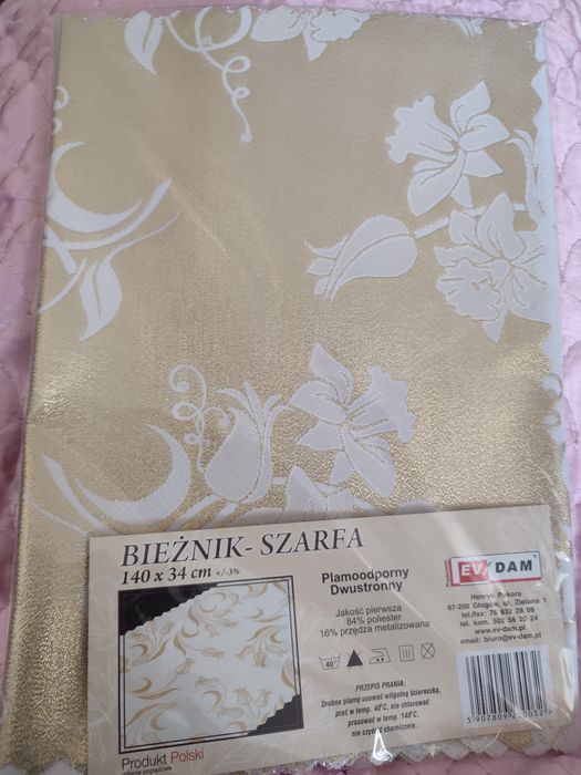 Obrus plamoodporny dwustronny złoto bialy 140x34