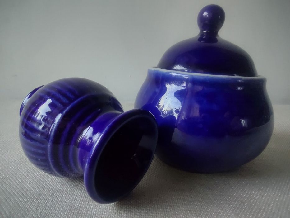 Ceramika Bolesławiec Wolanin cukiernica wazonik kobalt kolekcja PRL