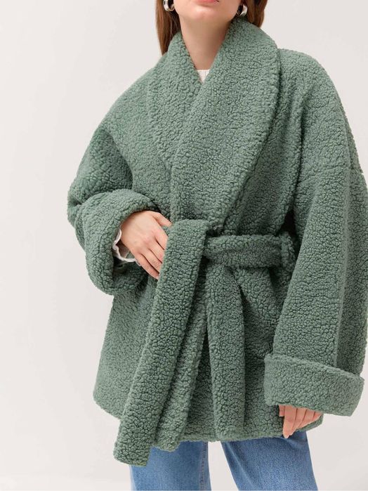 Шубка тедді зелено-мʼятного кольору, украінський бренд DiaDia