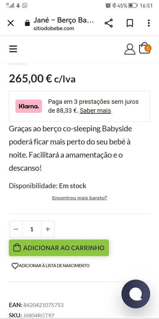 Baby side, caminha de bebé de encostar ao lado da cama