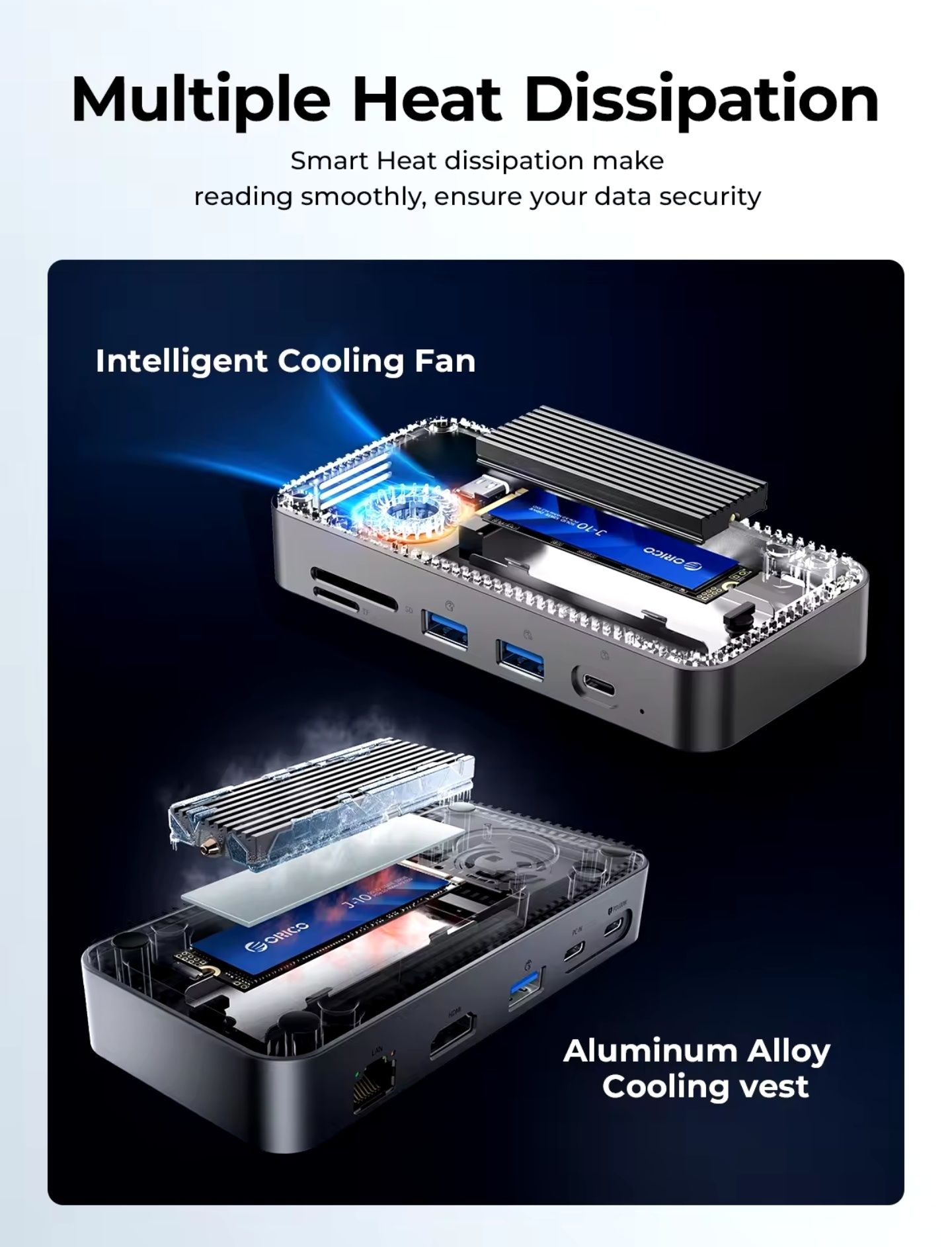 USB Hab ORICO-USB C HUB з активним охолодженням, M.2 NVMe SATA SSD