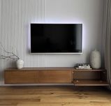 Szafka RTV 200cm wisząca (podwieszana), kolor ciemny dąb, zawiasy Blum