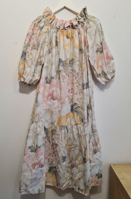 Sukienka midi długa H&M pastelowe duże kwiaty luźna XS S M