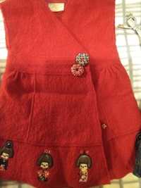 Spódniczka czerwona z wełny z haftem dziecięca
