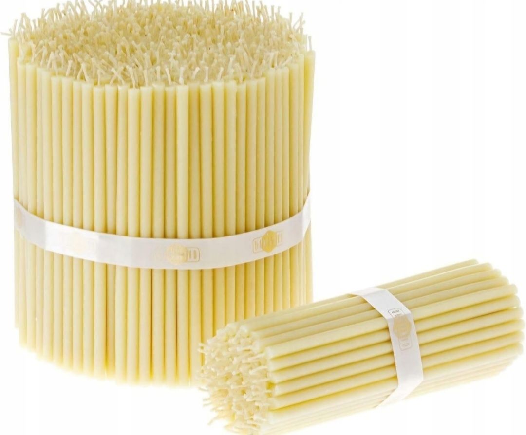 Świece cerkiewne z naturalnego wosku pszczelego 15 cm białe 50 sztuk