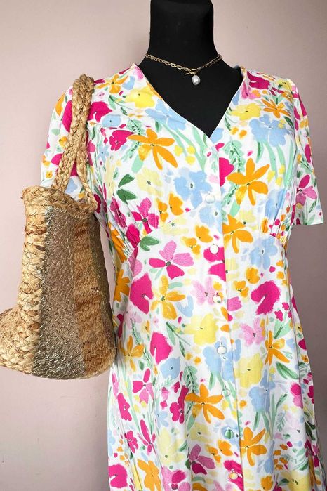 TU kolorowa letnia sukienka w kwiaty 100% wiskoza r. XXL 44 plus size