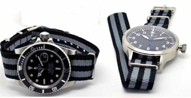 Pasek NATO nylonowy czarno-szary tzw. BOND zegarka 18mm 20mm 22mm 24mm