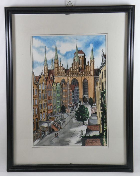 Obraz rysunek tusz + akwarela Gdańsk '96