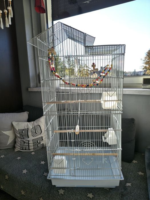 KLATKA dla ptaków WOLIERA yaheetech biała 46 x 35,5 x 99 cm