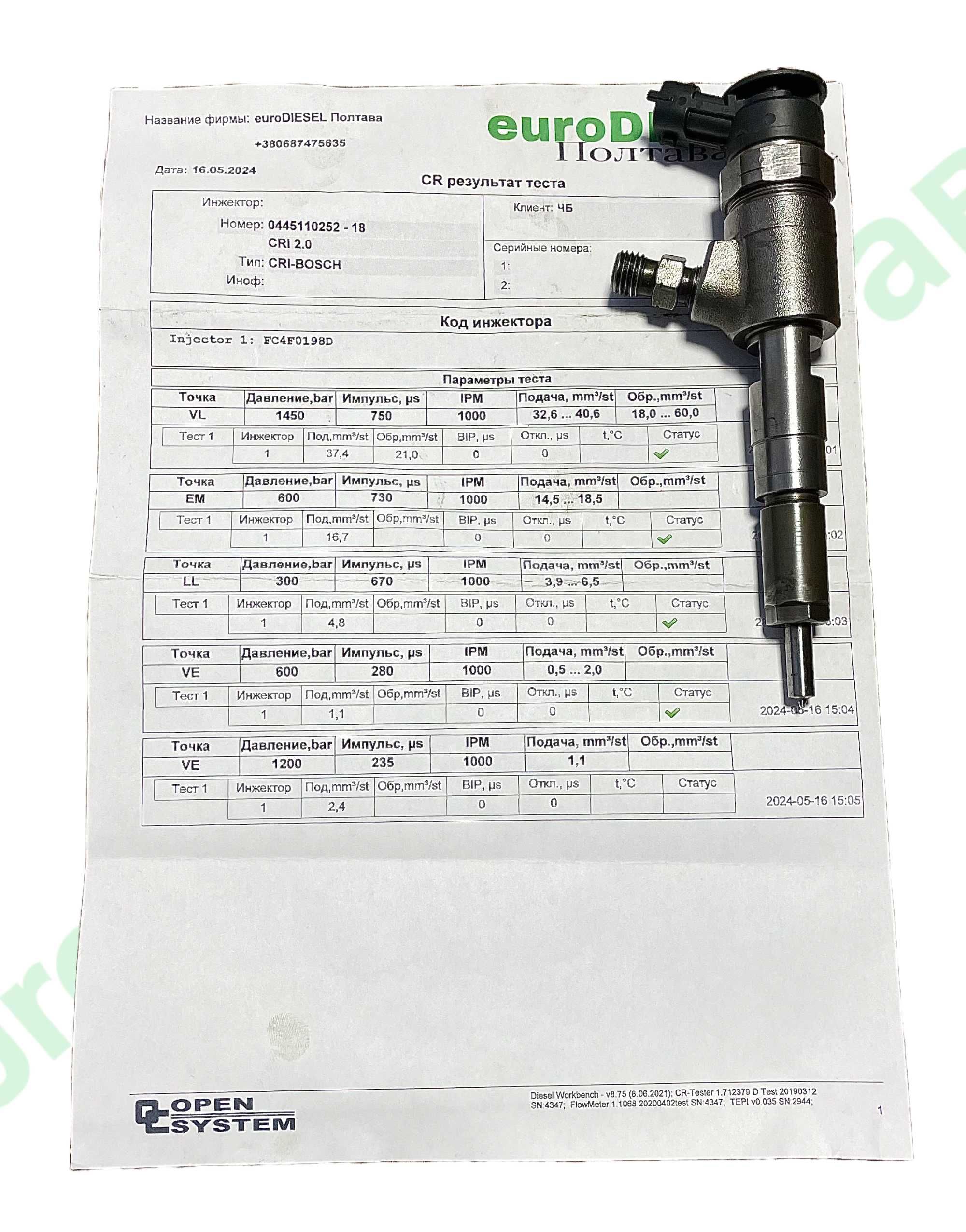 форсунка BOSCH 0445110252 CITROEN, PEUGEOT, FORD 1.4