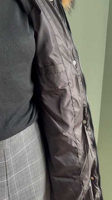 Kurtka płaszcz L/XL czarna z kapturem zima święta elegancka klasyczna