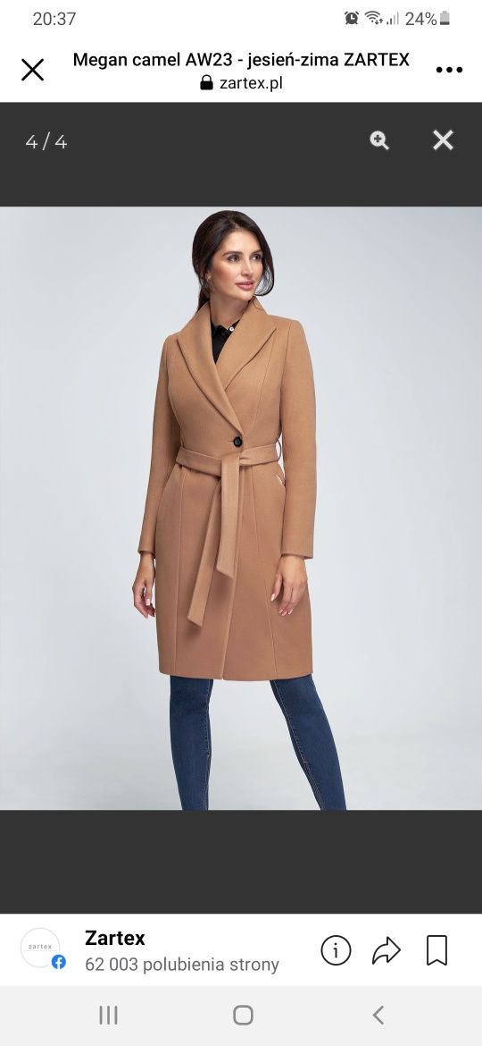 Płaszcz zimowy Zartex Megan Camel 36 S