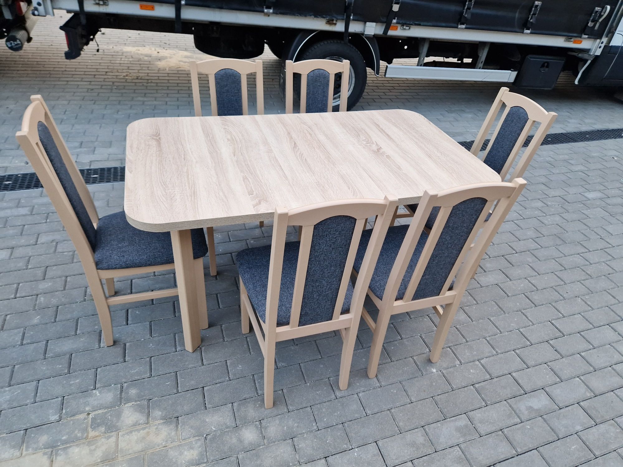 Nowe: Stół 80x140/180 + 6 krzeseł,sonoma+ grafit, dostawa cała PL