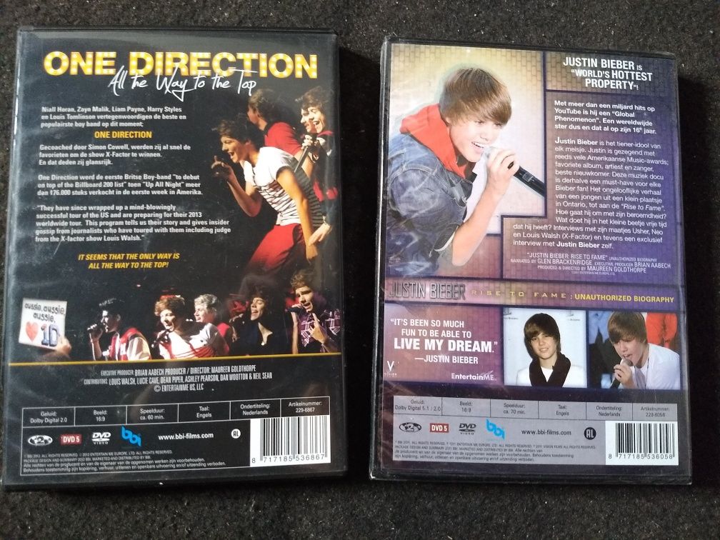 2 DVDs originais de música: Justin Bieber+ One Direction