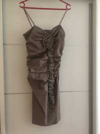 Sukienka capuccino/grafit krótka na ramiączkach