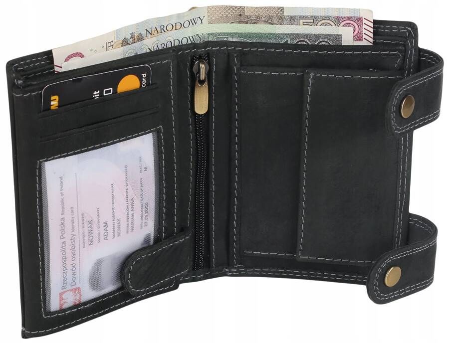 atrakcyjny, skórzany portfel męski z mosiężnym łańcuchem - always wild