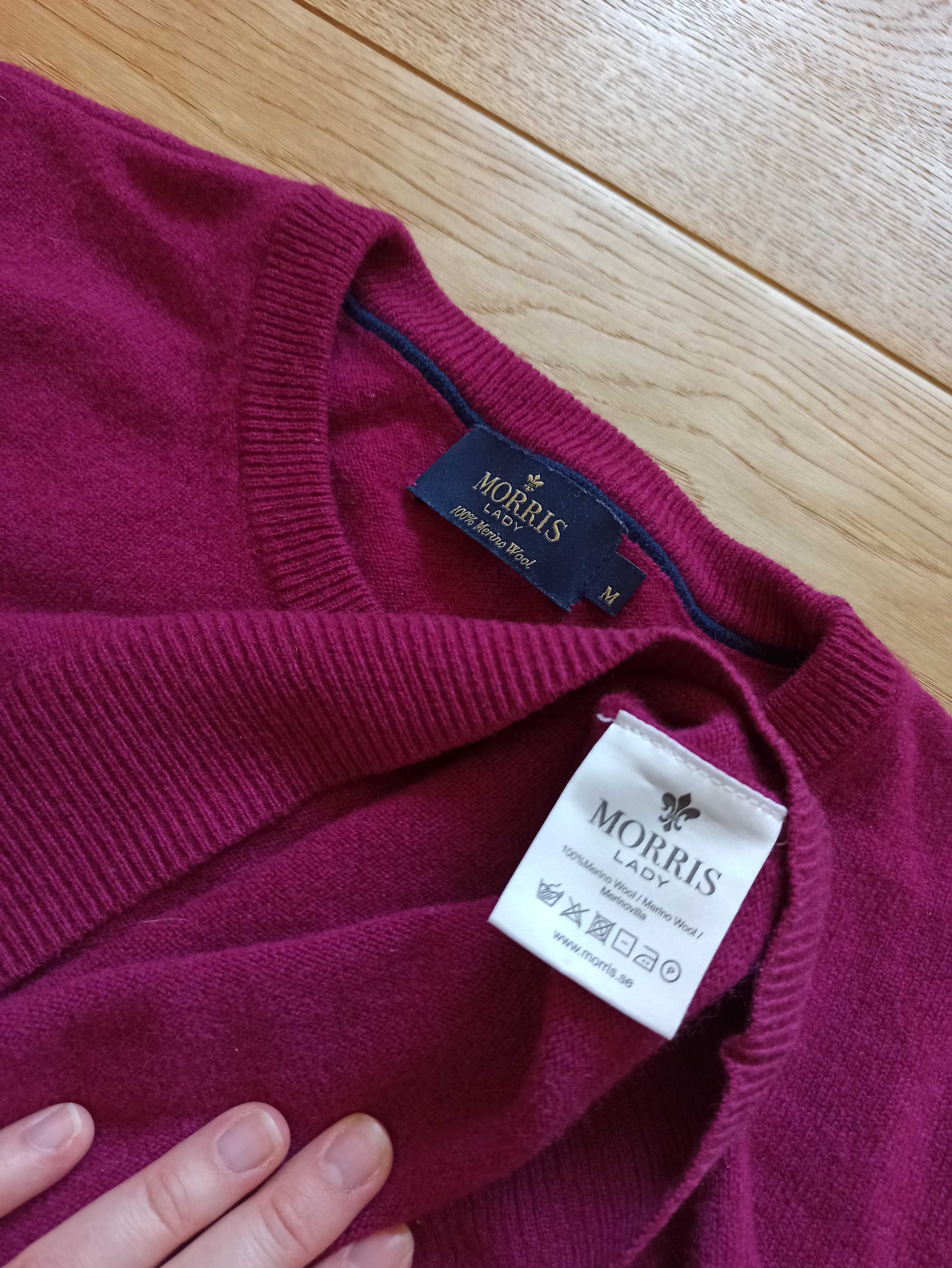 Sweter Morris 100% merino wełna merynosowa różowy-bordowy stan idealny