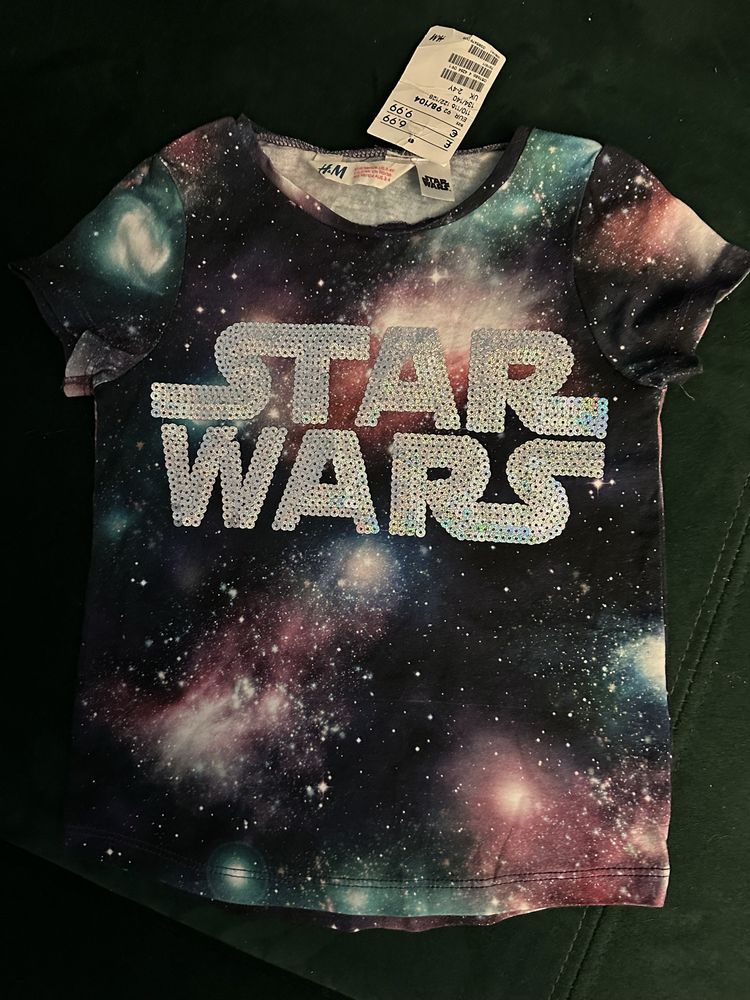 Koszulka, T-Shitr H&M Star Wars cekiny, kosmos 98/104, 2-4 lat