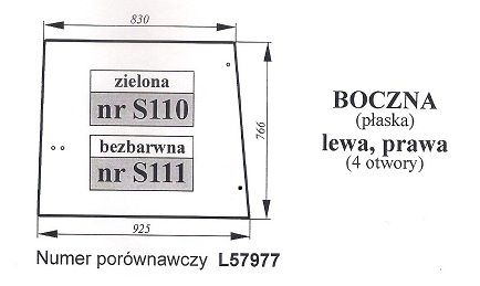 John Deere 1640,3140 -szyba boczna S 108 S 109 S 110 S 111 S 112 S 113