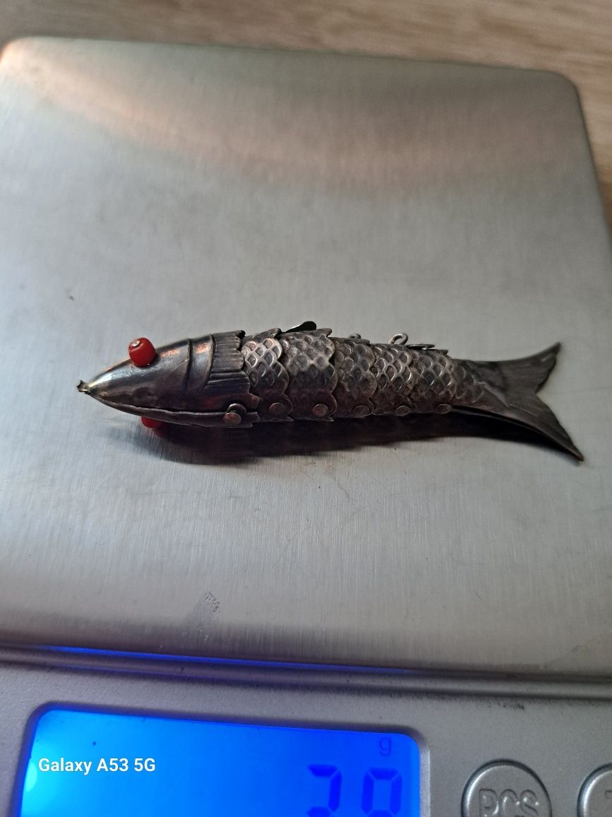 Srebrna rybka vintage ręcznie wykonana OKAZJA