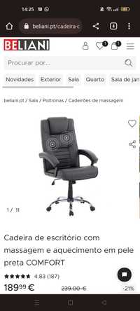 Cadeira de Escritório em Pele com Massagem e Aquecimento (Beliani)