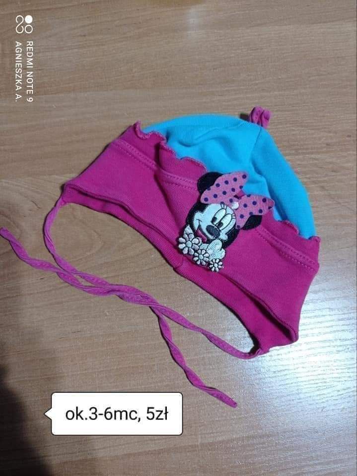 Czapka 3-6mc wiązana bawełniana Minnie Mouse jesień wiosna