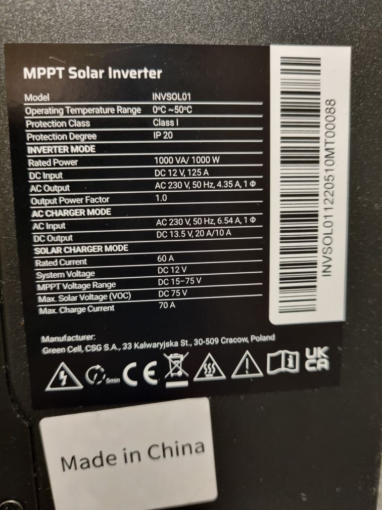 Inwerter 12v of grid 1 kv praktycznie nowy