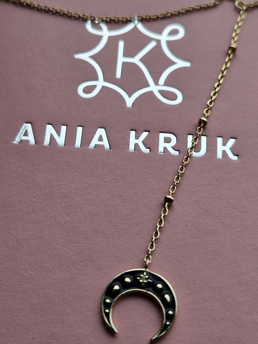 Naszyjnik Księżyc Moon Ania Kruk srebro pozłacane 24k złotem czarny