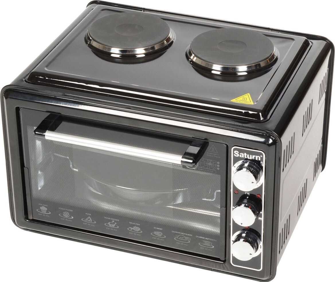 Нова велика 36 л електрична піч духовка з плитою Saturn STEC1072 чорна