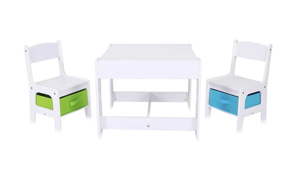 Mesa Secretária Infantil de Madeira com 2 Cadeiras