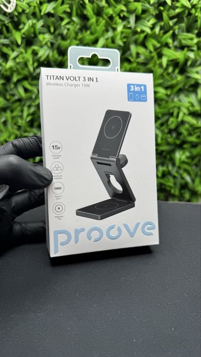 Стильна металева бездротова зарядка 3 в 1 Proove Titan