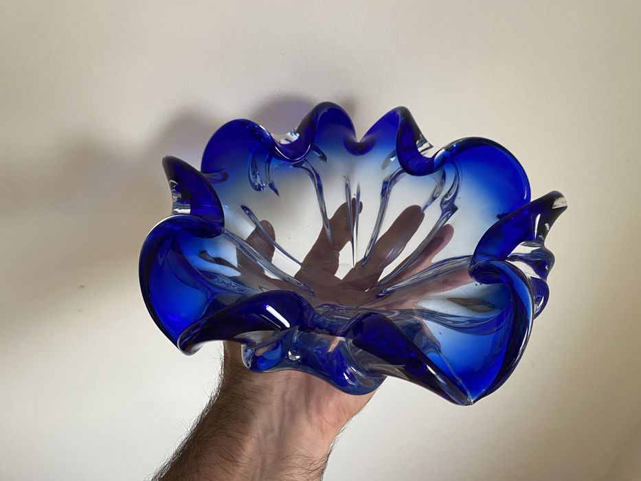 Saladeira / taça grande vidro soprado à mão antiga