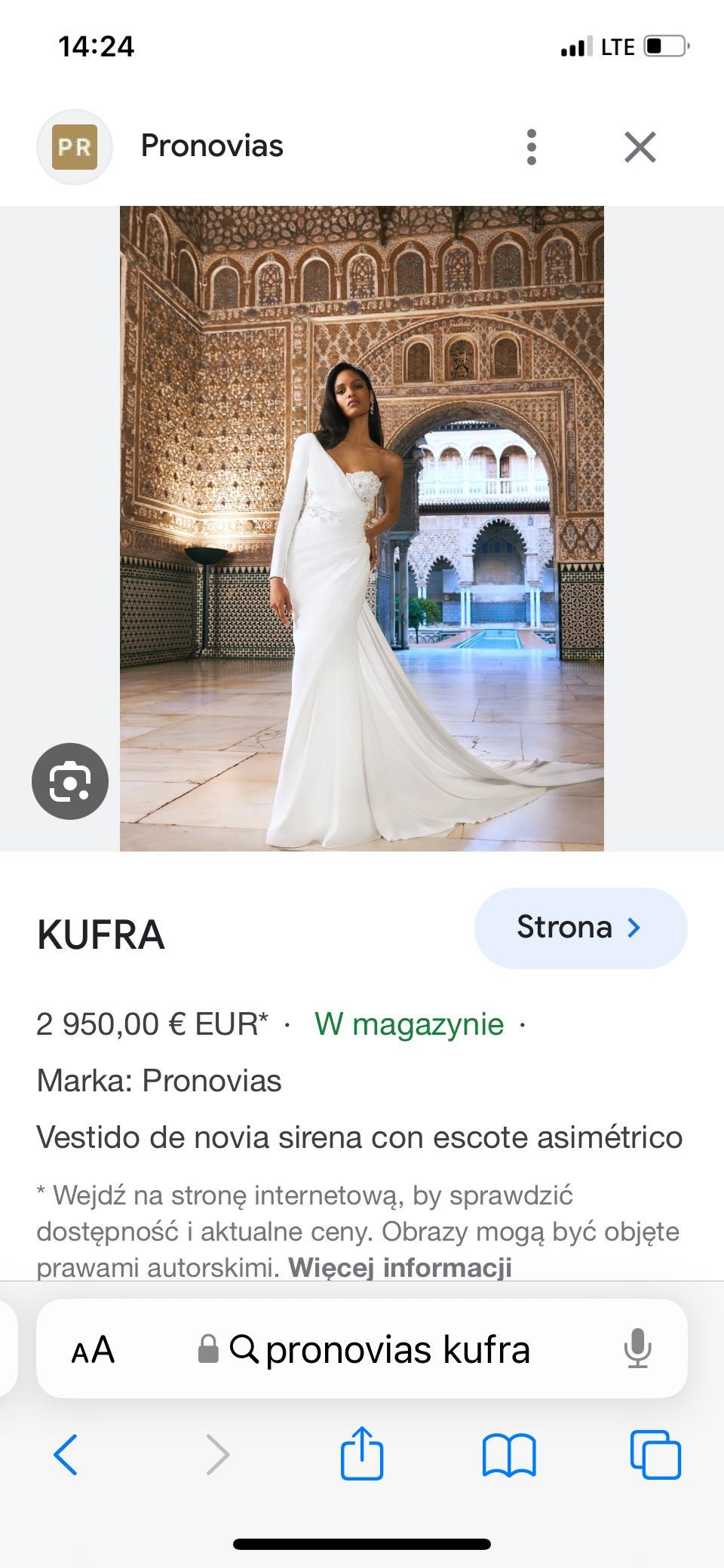 Suknia ślubna Pronovias Kufra