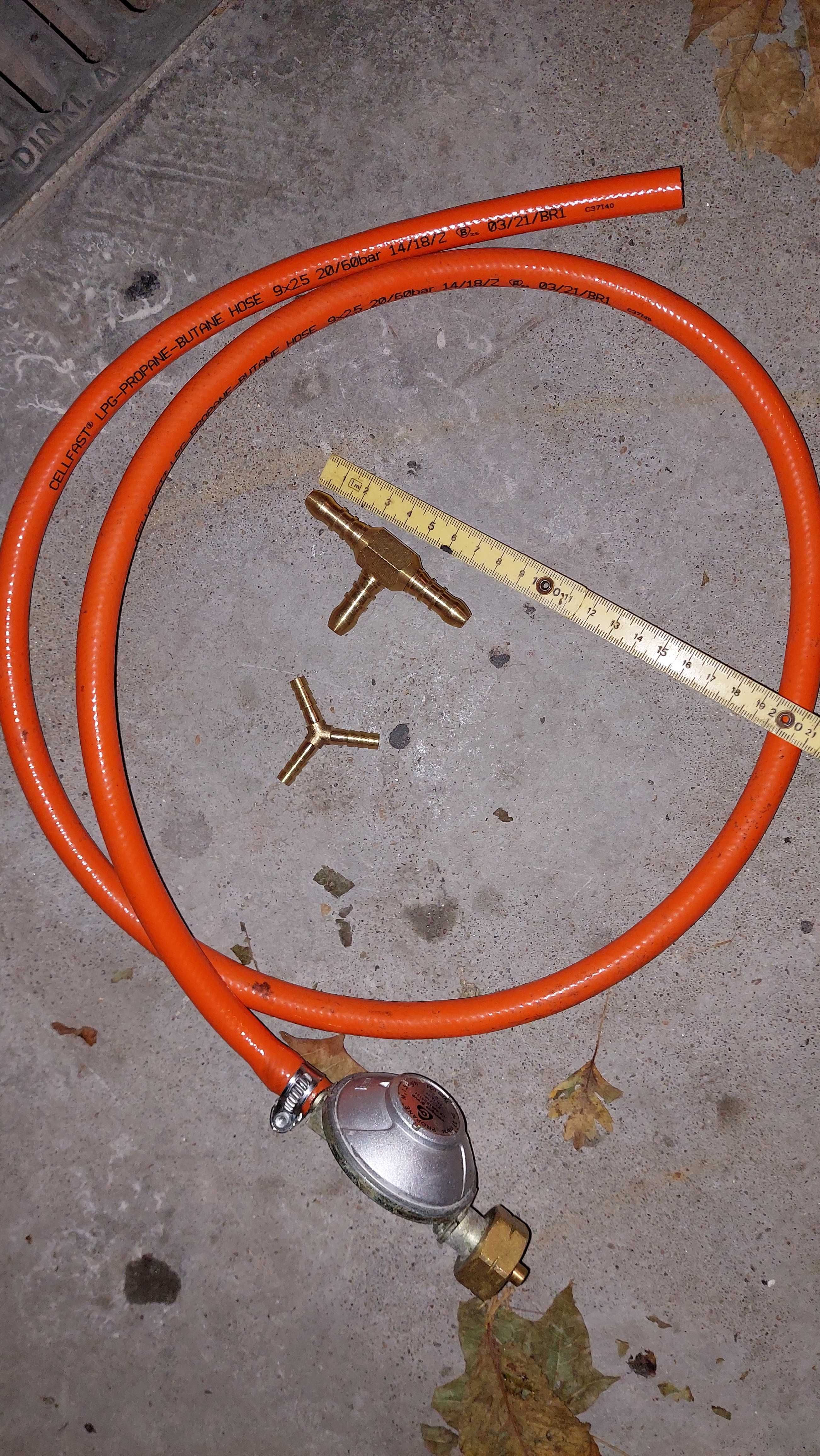 Trójnik do węża gazowego + Wąż gazowy Cellfast 9x25 20/60 bar