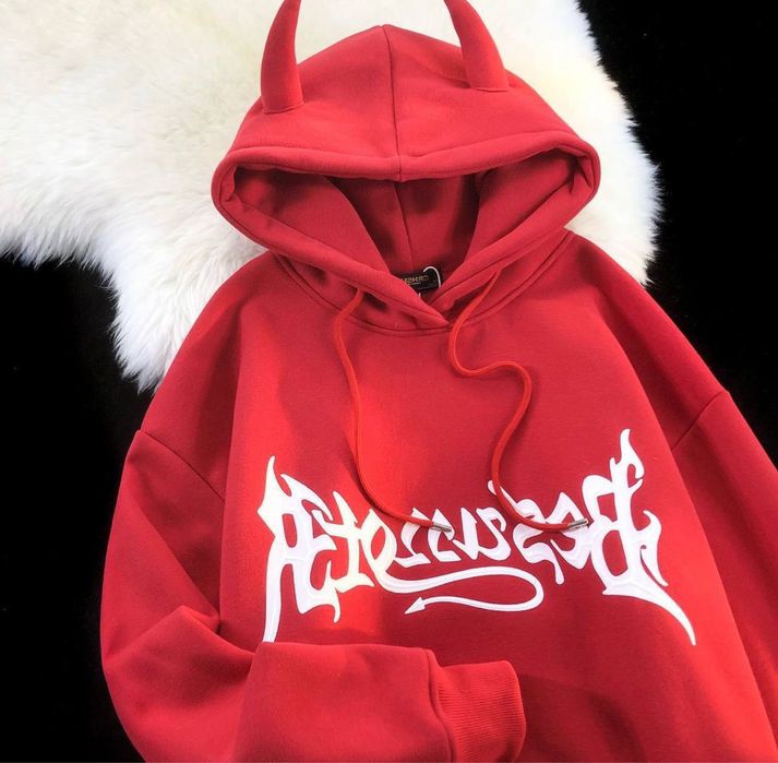 Тепле худи з рожками • Парные худи с принтом • Купить кофту с принтом