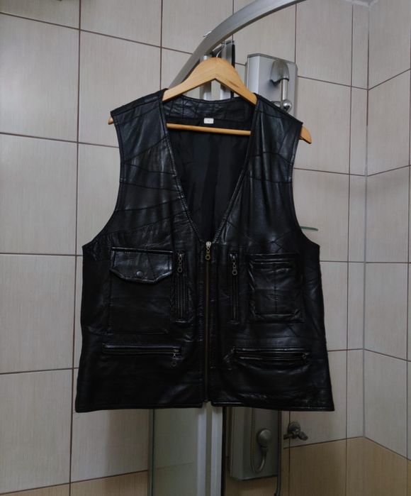 Bezrękawnik czarny XL elegancki męski skórzany leather lieder opinając