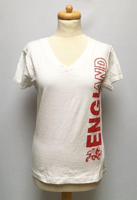 Bluzka Koszulka Napis Biała NOWA England L 40 T Shirt Dekolt V Zara