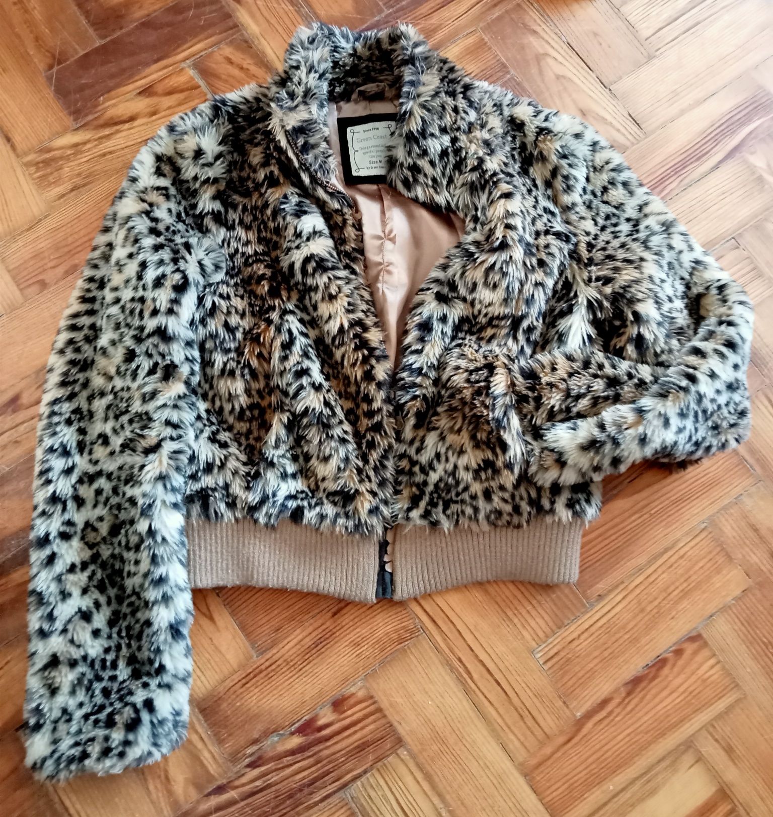 Blazer pelo sintético Vintage padrão leopardo