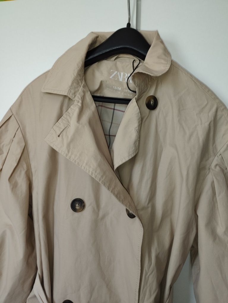 Płaszcz Okazjonalny, wiosenny trencz Zara 164 xs