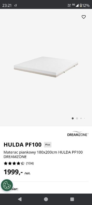 Materac jysk dreamzone hulda 180x200