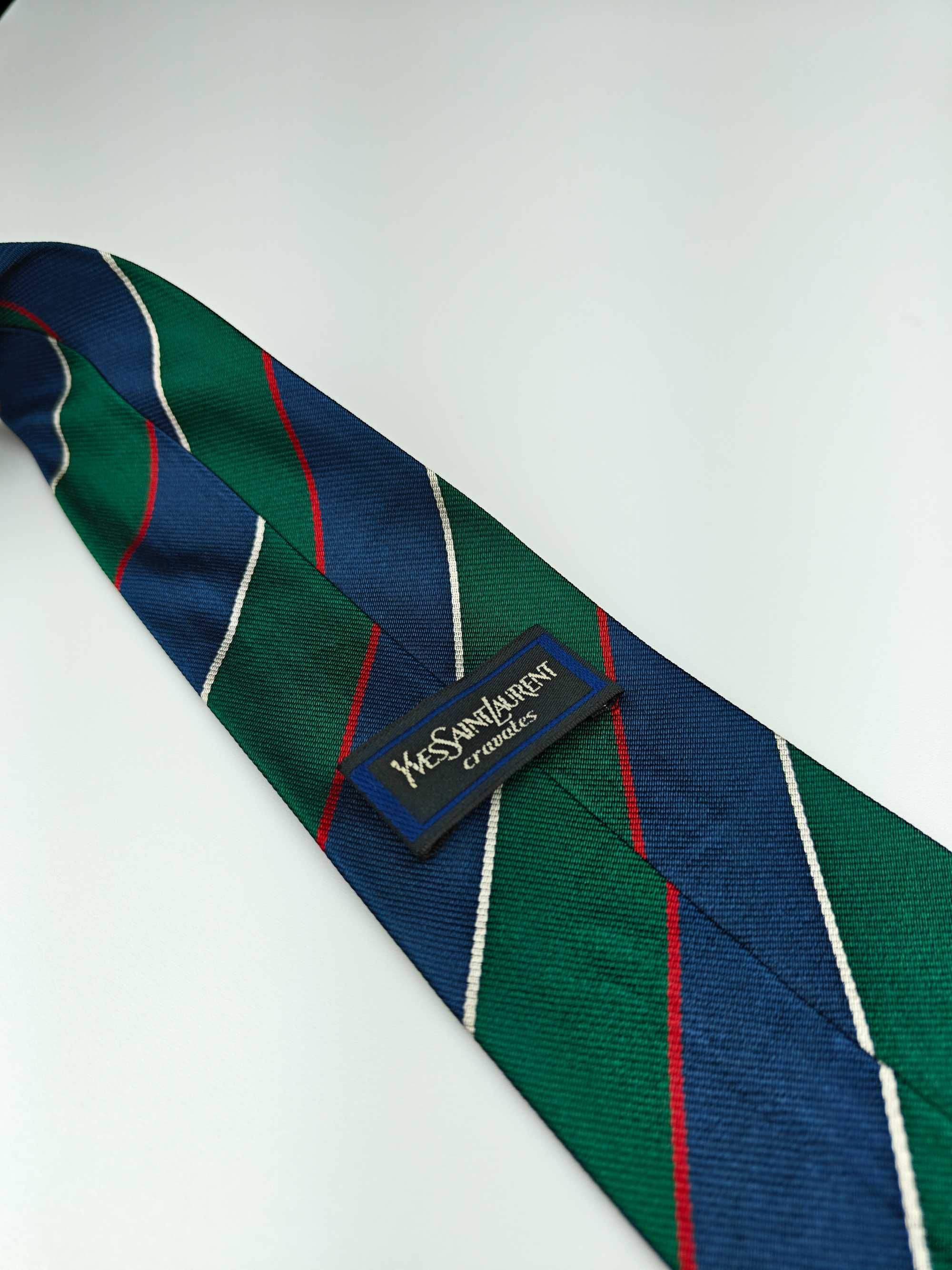 Yves Saint Laurent granatowy jedwabny krawat w paski regimental wrz111