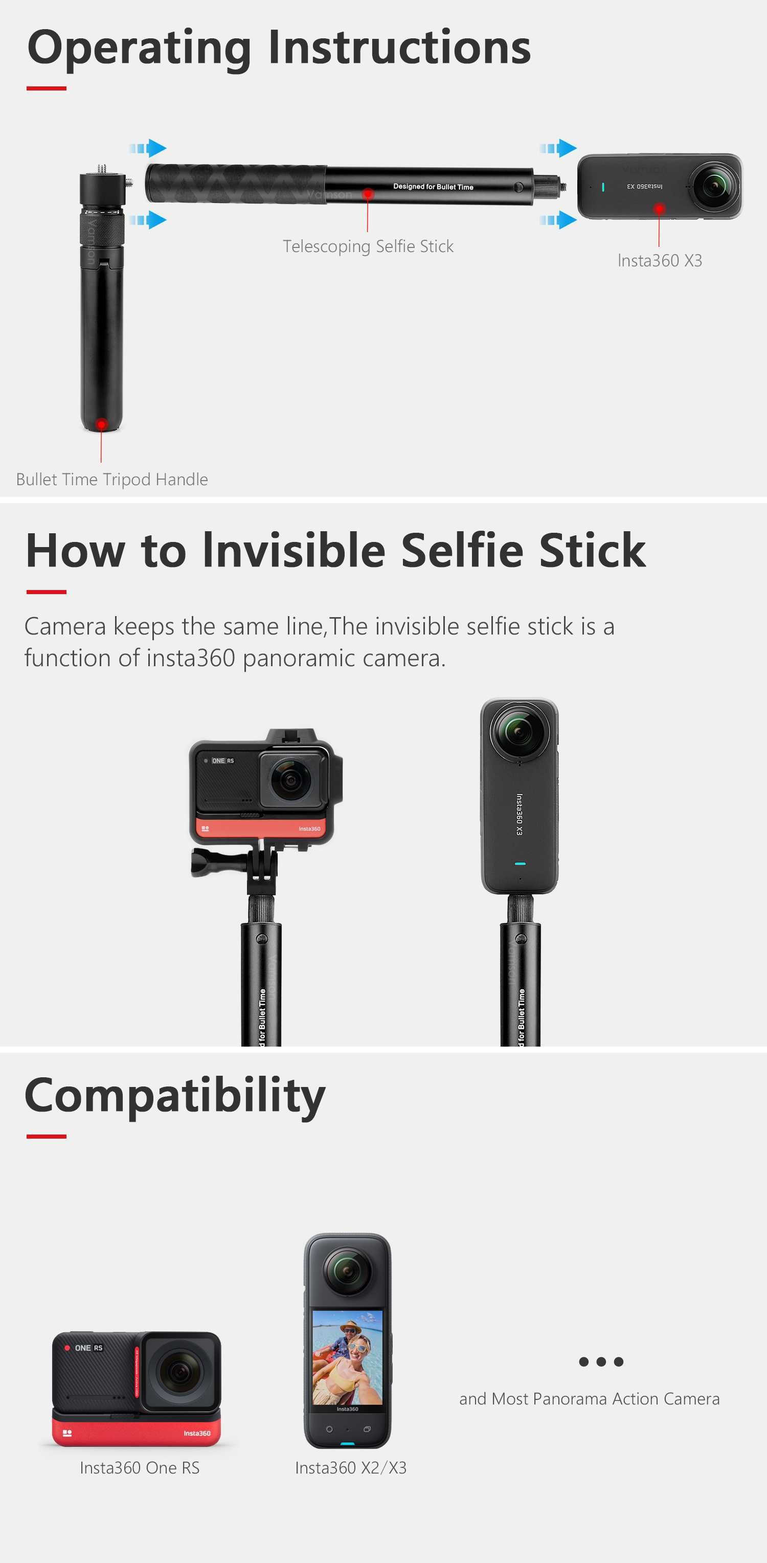 kijek do selfie obrotowy dla Insta360 plus kijek 3 metry
