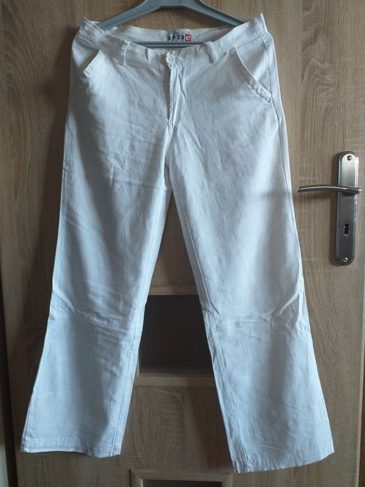 Damskie spodnie białe , len z wiskozą  M .