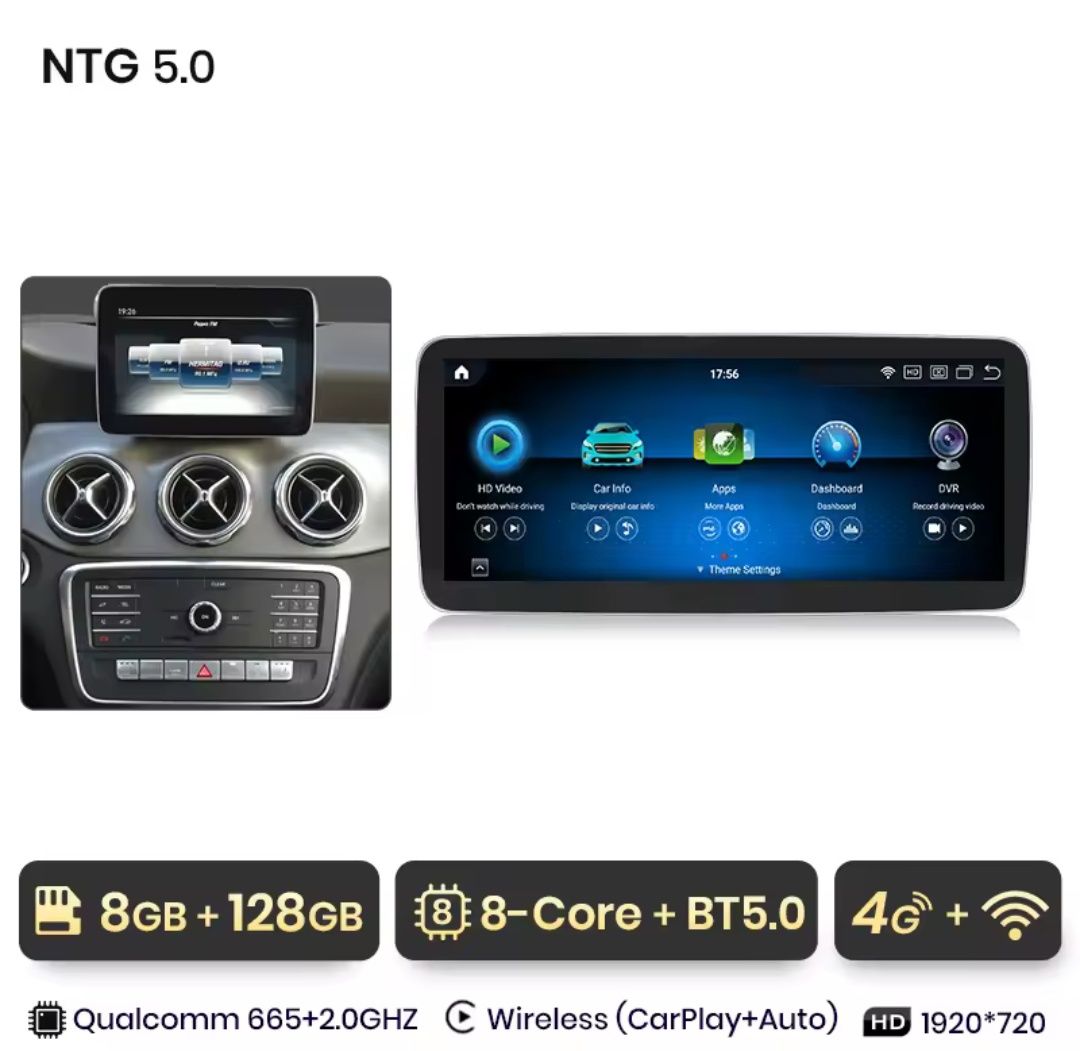 Rádio Android 8/128GB Mercedes CLA A GLA W176 C117 X117 x156 CARPLAY